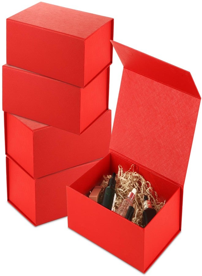 LOLYSIC 5 Pack Red Gift Box with Magnetic Closure Lid, 10x7x4 Inch Premium Checkered Red Folding gift Boxes for Jewelry, Wedding Favors, Christmas Gifts, Birthday Party Decorations, 250x180x100mm - Image 1
